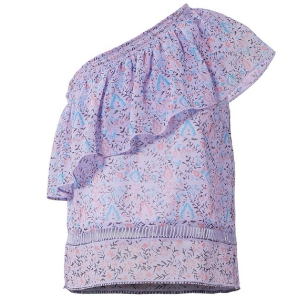 SAYLOR Janice One-Shoulder Ruffle Floral Top, Purple Size XS EXCELLENT! $219